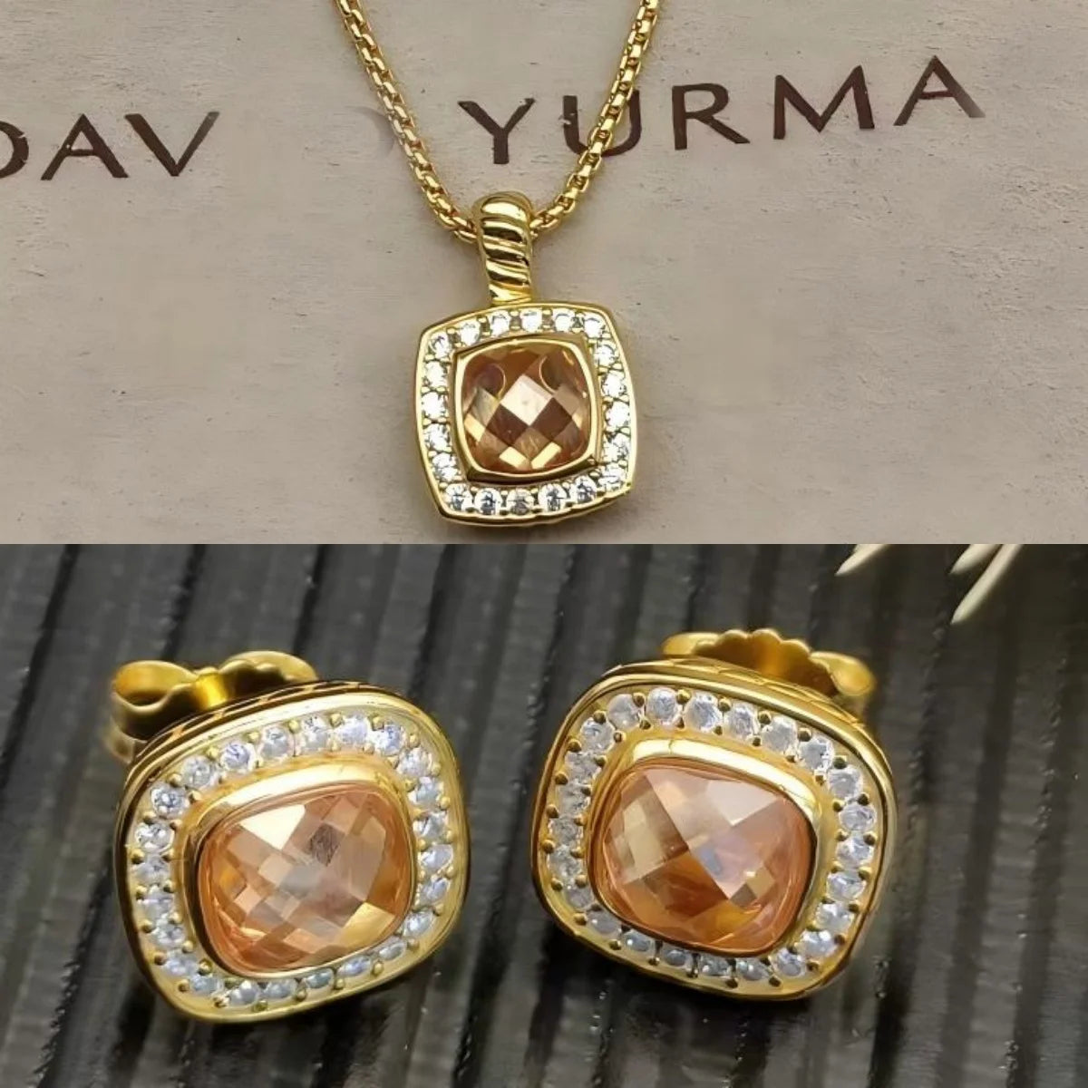 2025 New High-Quality Christmas Elegant and Simple Square Diamond Necklace and Earrings Set - Valentine's Day Gift