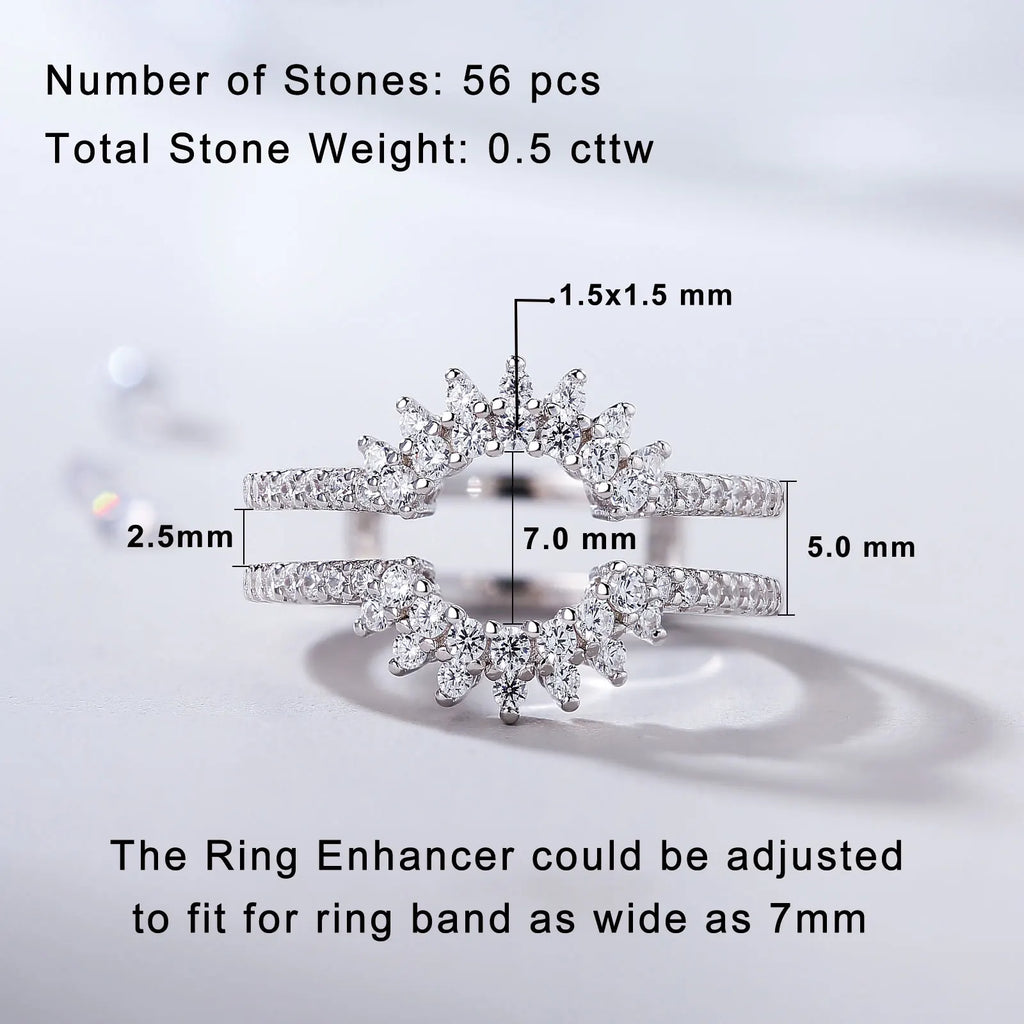 Newshe 925 Sterling Silver Dainty Sunflower Ring Enhancer for Women Engagement Rings AAAAA Cubic Zircon Curved Wedding Band