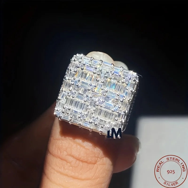 3.50Ct Baguette Cut Real 925 Sterling Silver Men's Engagement Ring 14K White Gold Plated Square Zircon Iecd Out Hip Hop Ring