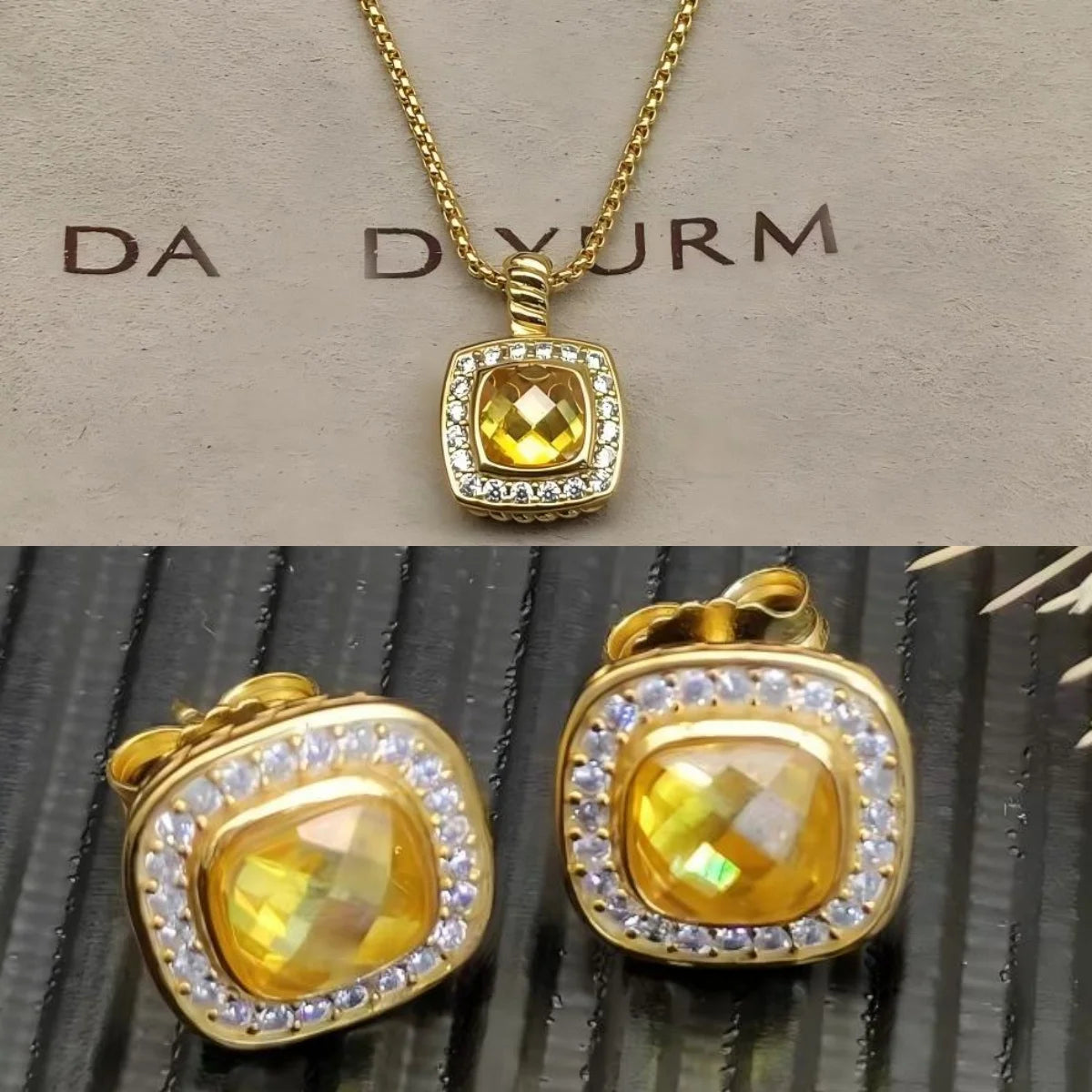 2025 New High-Quality Christmas Elegant and Simple Square Diamond Necklace and Earrings Set - Valentine's Day Gift