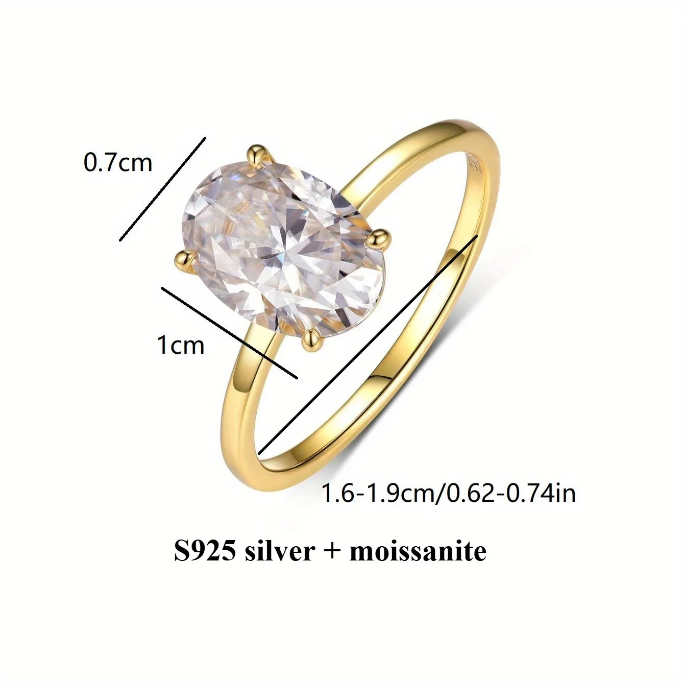 Classic S925 Sterling Silver 2.5CT Oval Moissanite Ring Fine Jewelry Plated with 18k Gold Suitable for Gift Giving Anniversary