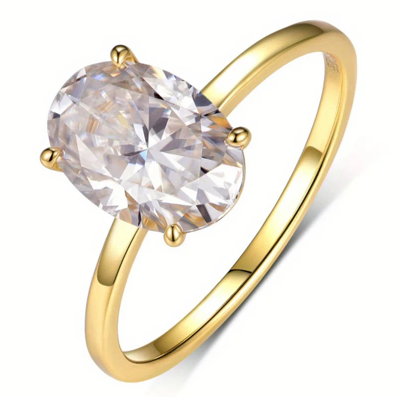 Classic S925 Sterling Silver 2.5CT Oval Moissanite Ring Fine Jewelry Plated with 18k Gold Suitable for Gift Giving Anniversary