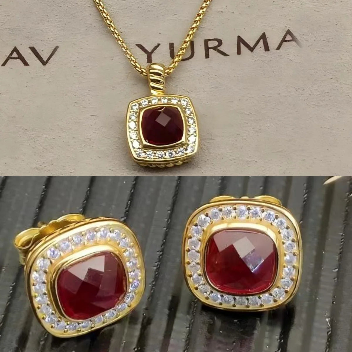 2025 New High-Quality Christmas Elegant and Simple Square Diamond Necklace and Earrings Set - Valentine's Day Gift