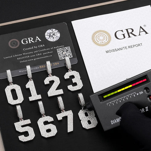 925 Sterling Silver Lucky Number 0-9 Necklaces With Moissanite Initials Arabic Number Men's Hip Hop Pendant Chain Jewelry Gift